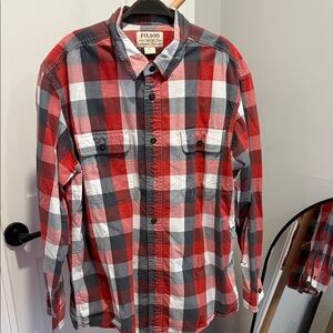 Filson Men's Red and Gray Plaid Button Down Shirt